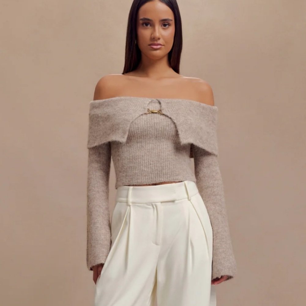 Meshki Baxter Off The Shoulder Fluffy Knit Top